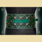 Preview: Big belt made of green leather and brass-colored decorative rivets