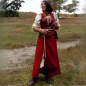 Preview: Battle skirt made of carmine red linen and red oiled leather