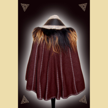Short, brown musketeer coat, decorated with sheepskin and embroidered borders