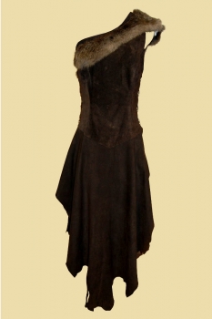 One Shoulder Dress with Rabbit Fur
