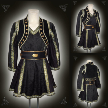 Costume set consisting of tunic, bolero jacket, and belt, black