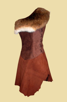 One Shoulder Dress with Rabbit Fur