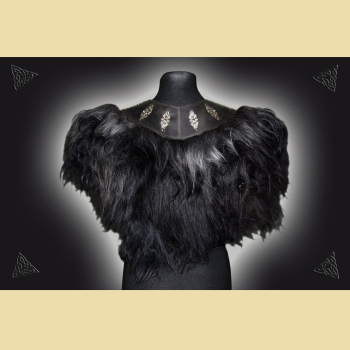 Preview: Schwarz-Graues Fellcape mit Metallornamenten