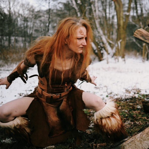 Dress with fur and leather, Barbarian