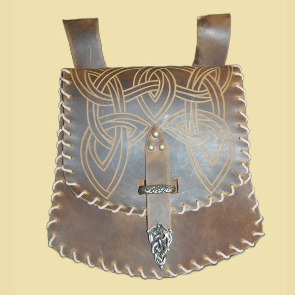 Wikinger Gürteltasche mit Knotenmuster und Flechtnähten