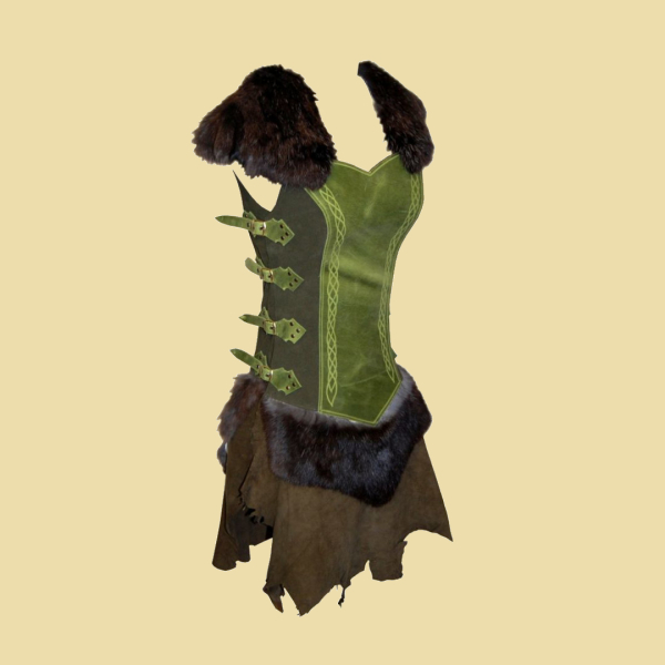 Aufwändiges Sword and Sorcery Lederkleid mit Fell, für Barbarinnen