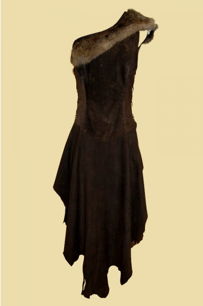 One Shoulder Dress with Rabbit Fur