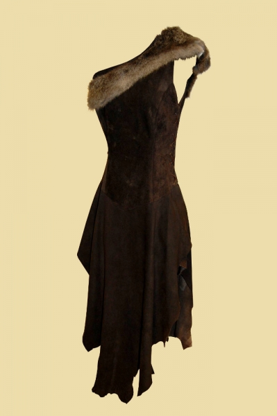 One Shoulder Dress with Rabbit Fur