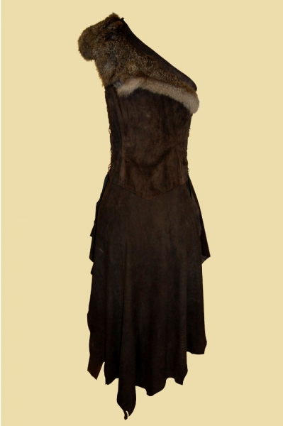 One Shoulder Dress with Rabbit Fur