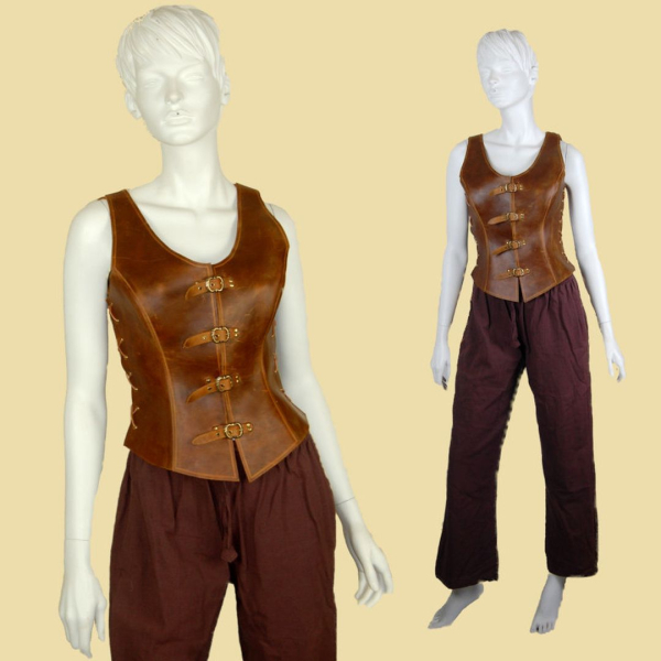 Festes Wams aus Leder - hellbraun