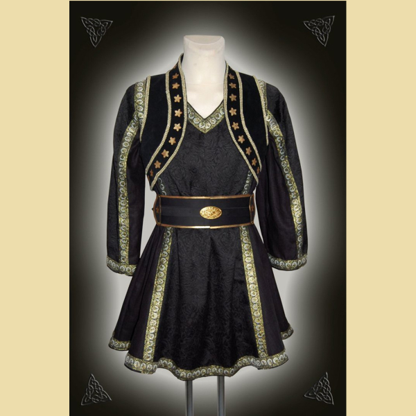 Costume set consisting of tunic, bolero jacket, and belt, black