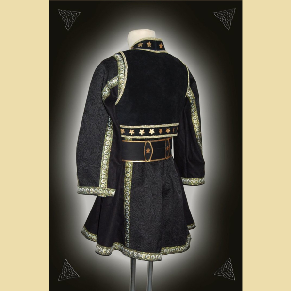 Costume set consisting of tunic, bolero jacket, and belt, black