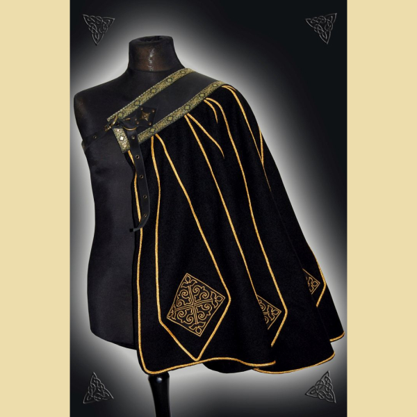 Prunkvoller schwarz-goldener Halbmantel für Mittelaltermarkt und Larp