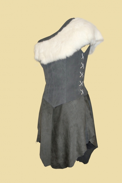 One Shoulder Dress with Rabbit Fur