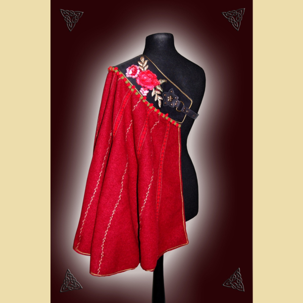 Schwarz-Roter Halbmantel mit Rosen und Stickereibordüren