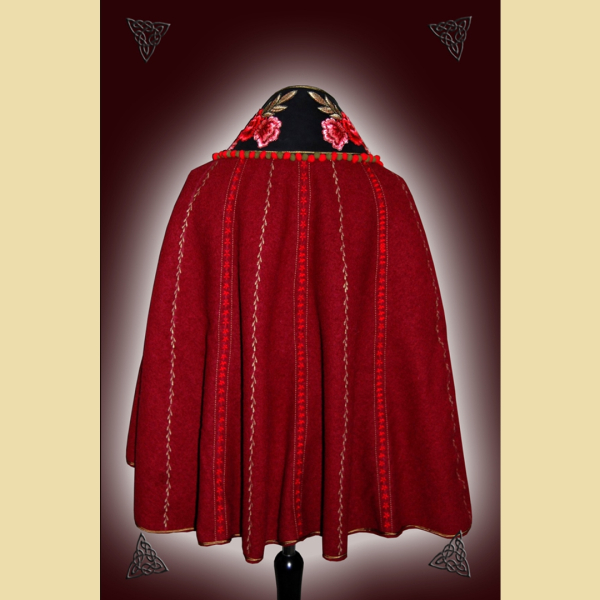 Schwarz-Roter Halbmantel mit Rosen und Stickereibordüren