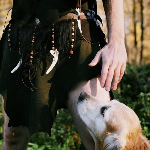 Leather skirt with bones and beads