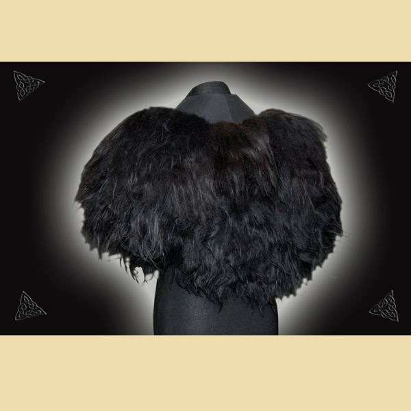 Schwarzer Fellumhang mit Wikinger-Tiermotiven