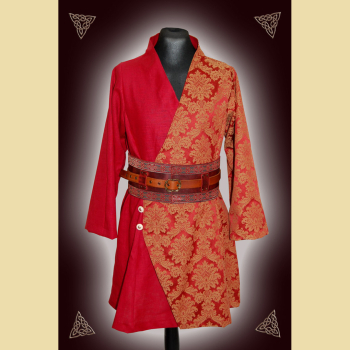 Gewandungsset aus Oberteil in Miparti-Optik und Gürtung, Hauptfarbe: rot