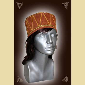 Light brown leather cap with gold embroidery